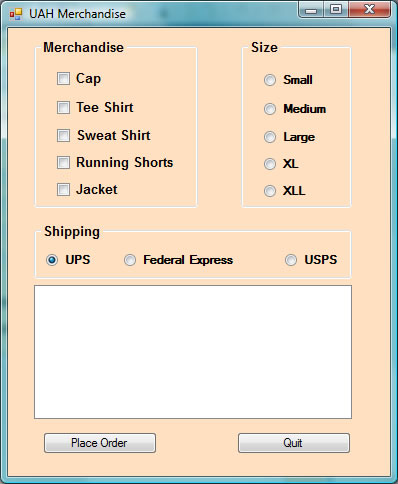 Interface for UAH Merchandise Order